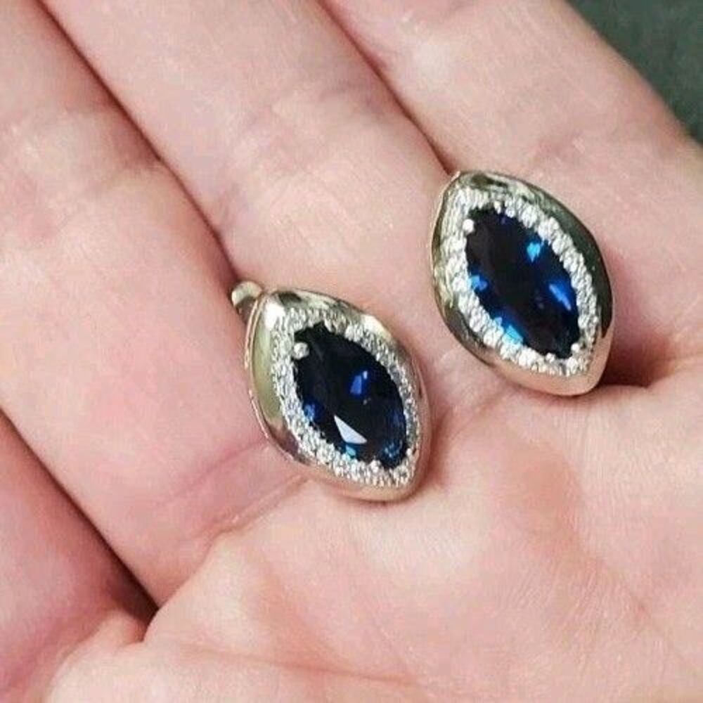 **Final Sale** Sam&Co Sterling Silver Blue & White Sapphire Earrings